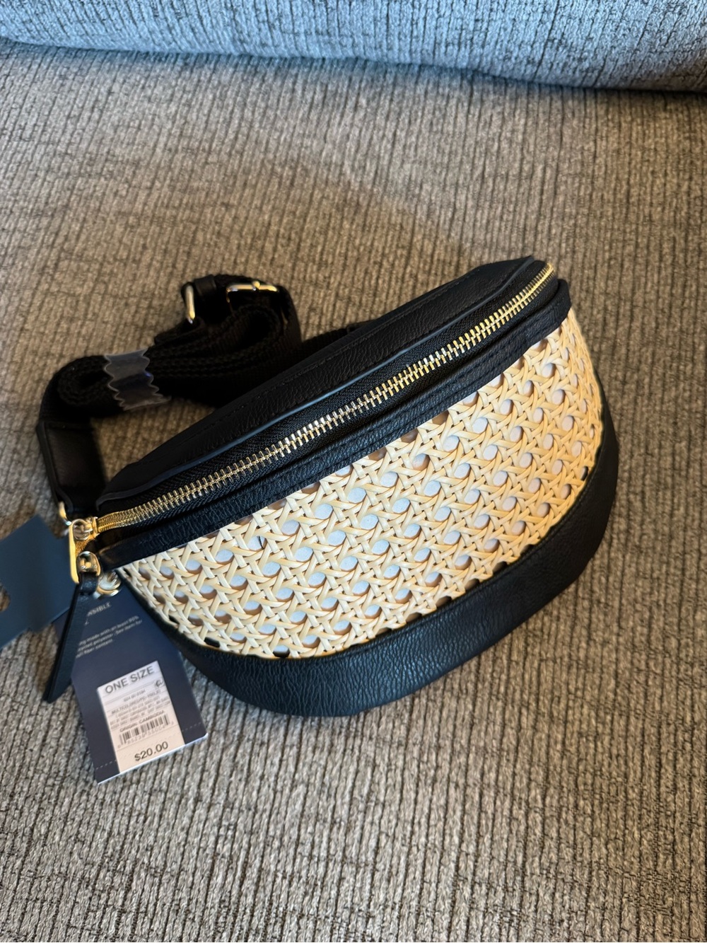 Universal Thread Black & Natural Woven Crossbody Belt Bag
